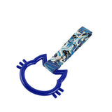Cat-Shapped Kitty JDM Tsurikawa Drift Subway Train Bus Handle Strap – Universal Car Interior Hanging Charm, Bosozoku Blue Waves Pattern Retro Nylon Strap X1