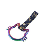 Cat-Shapped Kitty JDM Tsurikawa Drift Subway Train Bus Handle Strap – Universal Car Interior Hanging Charm, Bosozoku Blue Flowers Pattern Retro Nylon Strap X1