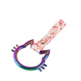 Cat-Shapped Kitty JDM Tsurikawa Drift Subway Train Bus Handle Strap – Universal Car Interior Hanging Charm, Bosozoku Pink Flowers Pattern Retro Nylon Strap X1