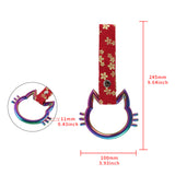 Cat-Shapped Kitty JDM Tsurikawa Drift Subway Train Bus Handle Strap – Universal Car Interior Hanging Charm, Bosozoku Red Flowers Pattern Retro Nylon Strap X1