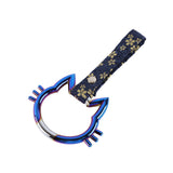 Cat-Shapped Kitty JDM Tsurikawa Drift Subway Train Bus Handle Strap – Universal Car Interior Hanging Charm, Bosozoku Blue Flowers Pattern Retro Nylon Strap X1