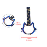 Cat-Shapped Kitty JDM Tsurikawa Drift Subway Train Bus Handle Strap – Universal Car Interior Hanging Charm, Bosozoku Blue Flowers Pattern Retro Nylon Strap X1