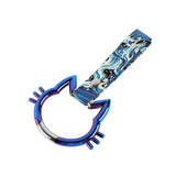 Cat-Shapped Kitty JDM Tsurikawa Drift Subway Train Bus Handle Strap – Universal Car Interior Hanging Charm, Bosozoku Blue Waves Pattern Retro Nylon Strap X1
