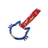 Cat-Shapped Kitty JDM Tsurikawa Drift Subway Train Bus Handle Strap – Universal Car Interior Hanging Charm, Bosozoku Red Flowers Pattern Retro Nylon Strap X1