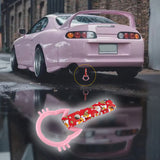 Cat-Shapped Kitty JDM Tsurikawa Drift Subway Train Bus Handle Strap – Universal Car Interior Hanging Charm, Bosozoku Red Dogs Pattern Retro Nylon Strap X1