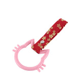 Cat-Shapped Kitty JDM Tsurikawa Drift Subway Train Bus Handle Strap – Universal Car Interior Hanging Charm, Bosozoku Red Flowers Pattern Retro Nylon Strap X1