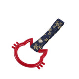 Cat-Shapped Kitty JDM Tsurikawa Drift Subway Train Bus Handle Strap – Universal Car Interior Hanging Charm, Bosozoku Blue Flowers Pattern Retro Nylon Strap X1