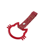 Cat-Shapped Kitty JDM Tsurikawa Drift Subway Train Bus Handle Strap – Universal Car Interior Hanging Charm, Bosozoku Red Clouds Pattern Retro Nylon Strap X1
