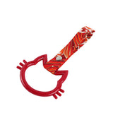 Cat-Shapped Kitty JDM Tsurikawa Drift Subway Train Bus Handle Strap – Universal Car Interior Hanging Charm, Bosozoku Red Waves Pattern Retro Nylon Strap X1