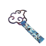Japanese Cloud-Shaped JDM Tsurikawa Drift Subway Train Bus Handle Strap – Universal Car Interior Hanging Charm, Bosozoku Blue Waves Pattern Retro Nylon Strap X1