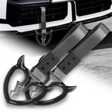 Devil Horns Broken Heart Crystal-Style Ring JDM Tsurikawa Drift Subway Train Bus Handle Strap – Universal Car Interior Hanging Charm, Gray Nylon X2