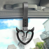 Devil Horns Broken Heart Crystal-Style Ring JDM Tsurikawa Drift Subway Train Bus Handle Strap – Universal Car Interior Hanging Charm, Gray Nylon X1