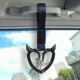 Devil Horns Broken Heart Crystal-Style Ring JDM Tsurikawa Drift Subway Train Bus Handle Strap – Universal Car Interior Hanging Charm, Navy Blue Nylon X2