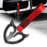 Devil Horns Broken Heart Crystal-Style Ring JDM Tsurikawa Drift Subway Train Bus Handle Strap – Universal Car Interior Hanging Charm, Red Nylon X1