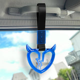 Devil Horns Broken Heart Crystal-Style Ring JDM Tsurikawa Drift Subway Train Bus Handle Strap – Universal Car Interior Hanging Charm, Black Nylon X1