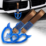 Devil Horns Broken Heart Crystal-Style Ring JDM Tsurikawa Drift Subway Train Bus Handle Strap – Universal Car Interior Hanging Charm, Brown Nylon X2