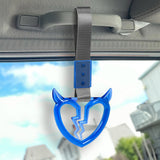 Devil Horns Broken Heart Crystal-Style Ring JDM Tsurikawa Drift Subway Train Bus Handle Strap – Universal Car Interior Hanging Charm, Gray Nylon X1