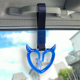 Devil Horns Broken Heart Crystal-Style Ring JDM Tsurikawa Drift Subway Train Bus Handle Strap – Universal Car Interior Hanging Charm, Navy Blue Nylon X2