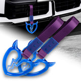 Devil Horns Broken Heart Crystal-Style Ring JDM Tsurikawa Drift Subway Train Bus Handle Strap – Universal Car Interior Hanging Charm, Purple Nylon X2