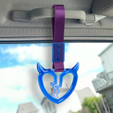 Devil Horns Broken Heart Crystal-Style Ring JDM Tsurikawa Drift Subway Train Bus Handle Strap – Universal Car Interior Hanging Charm, Purple Nylon X1
