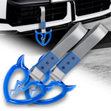 Devil Horns Broken Heart Crystal-Style Ring JDM Tsurikawa Drift Subway Train Bus Handle Strap – Universal Car Interior Hanging Charm, Silver Nylon X2