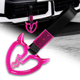 Devil Horns Broken Heart Crystal-Style Ring JDM Tsurikawa Drift Subway Train Bus Handle Strap – Universal Car Interior Hanging Charm, Black Nylon X1