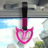 Devil Horns Broken Heart Crystal-Style Ring JDM Tsurikawa Drift Subway Train Bus Handle Strap – Universal Car Interior Hanging Charm, Black Nylon X1
