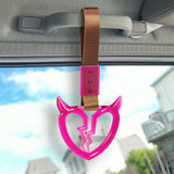 Devil Horns Broken Heart Crystal-Style Ring JDM Tsurikawa Drift Subway Train Bus Handle Strap – Universal Car Interior Hanging Charm, Brown Nylon X2