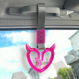 Devil Horns Broken Heart Crystal-Style Ring JDM Tsurikawa Drift Subway Train Bus Handle Strap – Universal Car Interior Hanging Charm, Gray Nylon X1