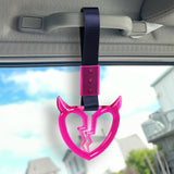 Devil Horns Broken Heart Crystal-Style Ring JDM Tsurikawa Drift Subway Train Bus Handle Strap – Universal Car Interior Hanging Charm, Navy Blue Nylon X2