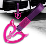 Devil Horns Broken Heart Crystal-Style Ring JDM Tsurikawa Drift Subway Train Bus Handle Strap – Universal Car Interior Hanging Charm, Purple Nylon X1