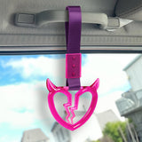 Devil Horns Broken Heart Crystal-Style Ring JDM Tsurikawa Drift Subway Train Bus Handle Strap – Universal Car Interior Hanging Charm, Purple Nylon X1