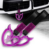 Devil Horns Broken Heart Crystal-Style Ring JDM Tsurikawa Drift Subway Train Bus Handle Strap – Universal Car Interior Hanging Charm, Black Nylon X2