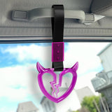 Devil Horns Broken Heart Crystal-Style Ring JDM Tsurikawa Drift Subway Train Bus Handle Strap – Universal Car Interior Hanging Charm, Black Nylon X1