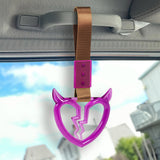 Devil Horns Broken Heart Crystal-Style Ring JDM Tsurikawa Drift Subway Train Bus Handle Strap – Universal Car Interior Hanging Charm, Brown Nylon X2