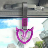 Devil Horns Broken Heart Crystal-Style Ring JDM Tsurikawa Drift Subway Train Bus Handle Strap – Universal Car Interior Hanging Charm, Gray Nylon X1