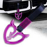 Devil Horns Broken Heart Crystal-Style Ring JDM Tsurikawa Drift Subway Train Bus Handle Strap – Universal Car Interior Hanging Charm, Navy Blue Nylon X1
