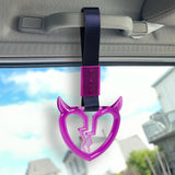 Devil Horns Broken Heart Crystal-Style Ring JDM Tsurikawa Drift Subway Train Bus Handle Strap – Universal Car Interior Hanging Charm, Navy Blue Nylon X2