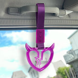 Devil Horns Broken Heart Crystal-Style Ring JDM Tsurikawa Drift Subway Train Bus Handle Strap – Universal Car Interior Hanging Charm, Purple Nylon X1