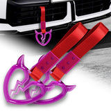 Devil Horns Broken Heart Crystal-Style Ring JDM Tsurikawa Drift Subway Train Bus Handle Strap – Universal Car Interior Hanging Charm, Red Nylon X2
