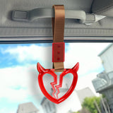 Devil Horns Broken Heart Crystal-Style Ring JDM Tsurikawa Drift Subway Train Bus Handle Strap – Universal Car Interior Hanging Charm, Brown Nylon X2