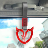 Devil Horns Broken Heart Crystal-Style Ring JDM Tsurikawa Drift Subway Train Bus Handle Strap – Universal Car Interior Hanging Charm, Gray Nylon X1