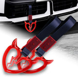 Devil Horns Broken Heart Crystal-Style Ring JDM Tsurikawa Drift Subway Train Bus Handle Strap – Universal Car Interior Hanging Charm, Navy Blue Nylon X2