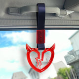 Devil Horns Broken Heart Crystal-Style Ring JDM Tsurikawa Drift Subway Train Bus Handle Strap – Universal Car Interior Hanging Charm, Navy Blue Nylon X2