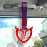 Devil Horns Broken Heart Crystal-Style Ring JDM Tsurikawa Drift Subway Train Bus Handle Strap – Universal Car Interior Hanging Charm, Purple Nylon X1