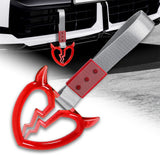 Devil Horns Broken Heart Crystal-Style Ring JDM Tsurikawa Drift Subway Train Bus Handle Strap – Universal Car Interior Hanging Charm, Silver Nylon X1