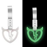 Devil Horns Broken Heart JDM Tsurikawa Drift Subway Train Bus Handle Strap – Universal Car Interior Hanging Charm, Silver Nylon X2
