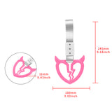Devil Horns Broken Heart JDM Tsurikawa Drift Subway Train Bus Handle Strap – Universal Car Interior Hanging Charm, Silver Nylon X2
