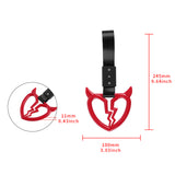 Devil Horns Broken Heart Crystal-Style Ring JDM Tsurikawa Drift Subway Train Bus Handle Strap – Universal Car Interior Hanging Charm, Black Nylon X1