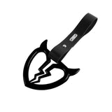 Devil Horns Broken Heart JDM Tsurikawa Drift Subway Train Bus Handle Strap – Universal Car Interior Hanging Charm, Black PVC X2